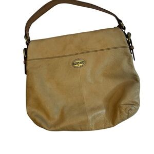 Fossil Explorer Leather Shoulder Bag Tan Brown Hobo Purse Crossbody Convertible